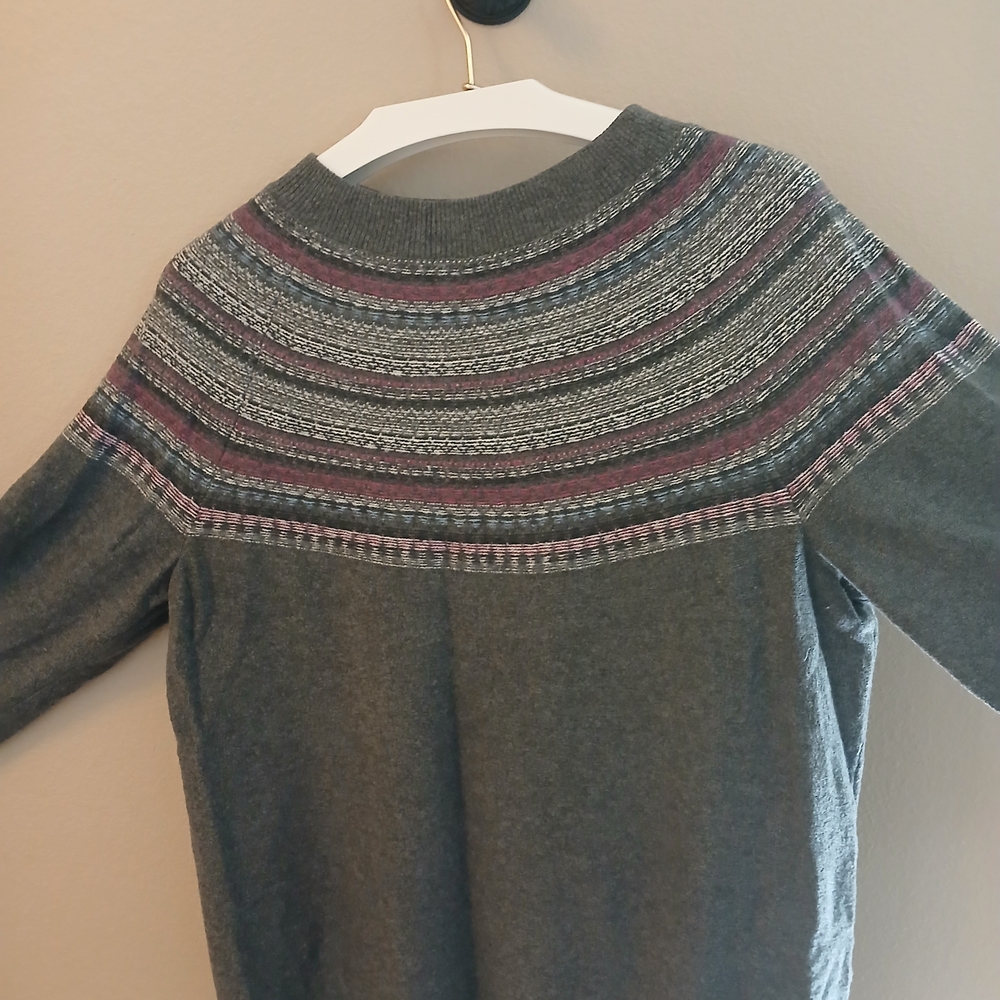 J. Jill Charcoal Sweater with Pink and Black Pattern